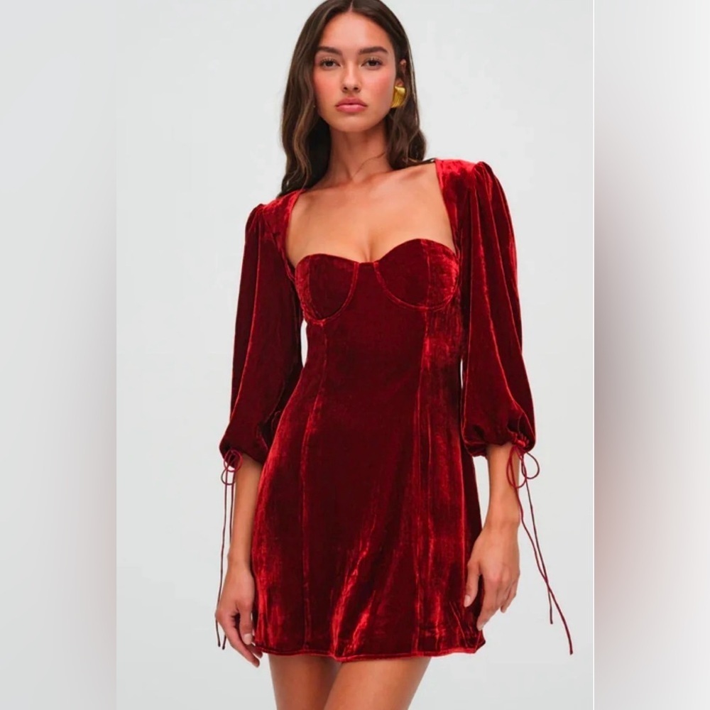 NWT For Love & Lemons Nadine Velvet Mini Dress Size XS